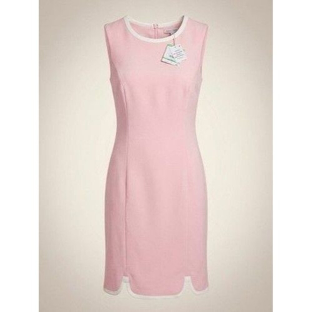 Kasper Sheath Dress Womens Size 8 Pink White Trim Sleeveless Stretch Crepe NWT